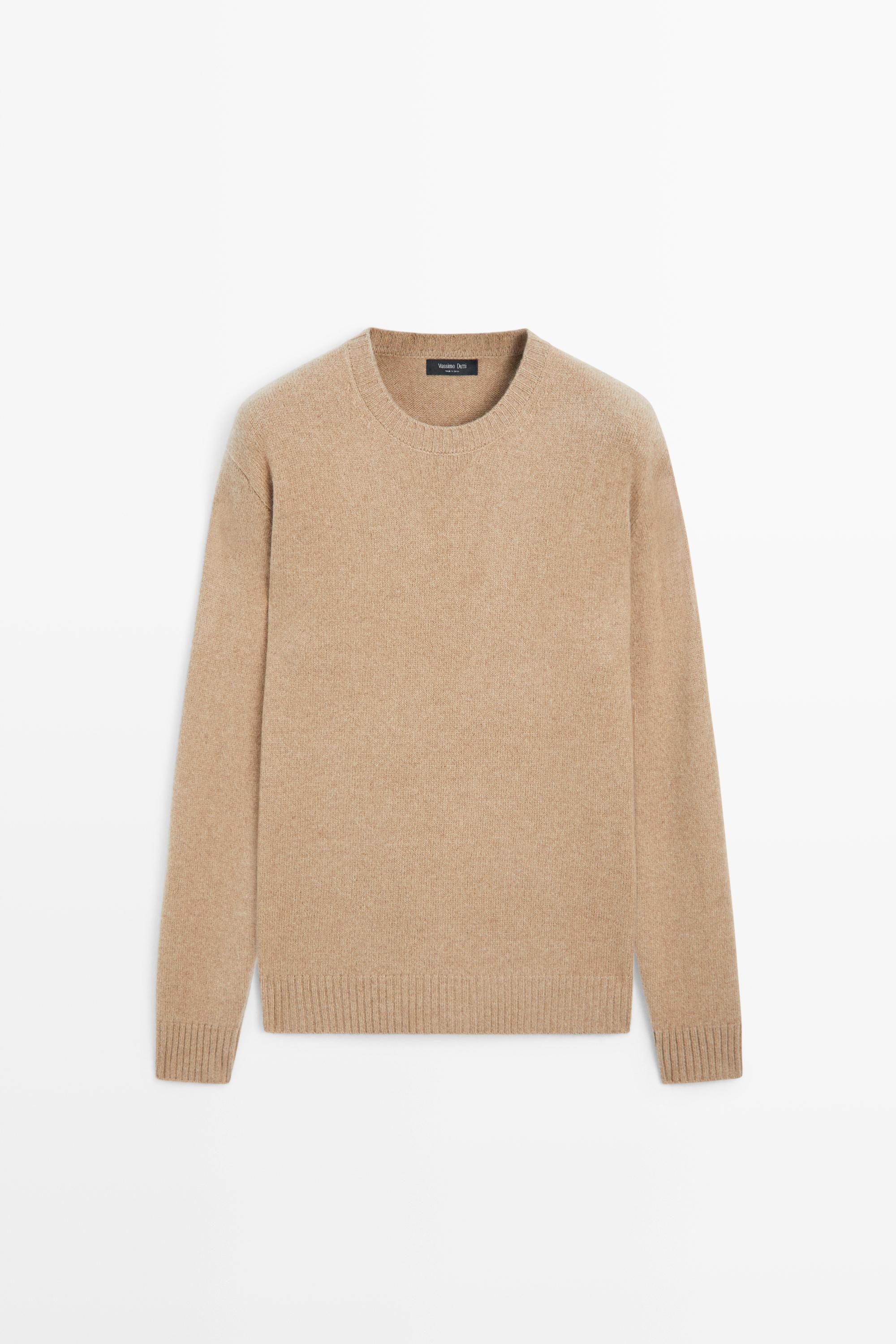Wool blend round neck knit sweater